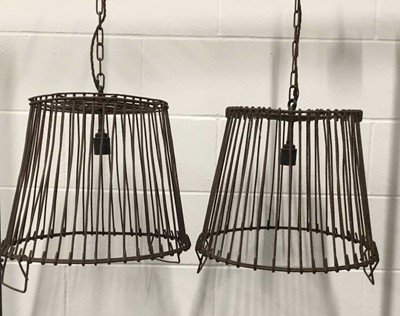 Lot 763 - Two Mussel Basket hanging lights, height 34cm x top diameter 30cm x base 42cm, with 9.5cm ceiling fixing (2)