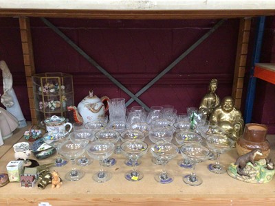 Lot 761 - Quantity of glassware and teddy bears including Steiff, babysham, glass and bronze display box and other sundry items
