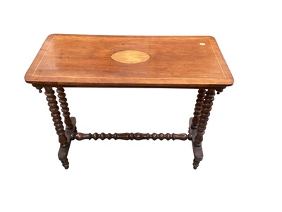 Lot 1247 - Victorian inlaid stretcher table with bobbin tuned supports, 83cm x 41.5cm x 67cm high