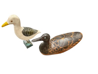 Lot 411 - Scandinavian painted wooden sculpture of a sea gull together with another in the form of a duck (2).