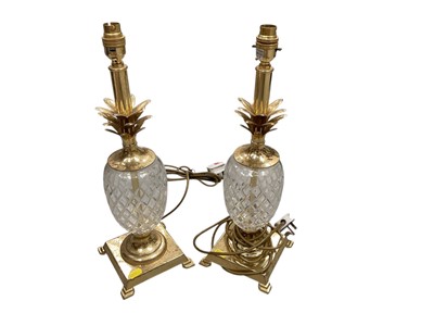Lot 413 - Pair of contemporary cut glass and brass pineapple form table lamps (2).