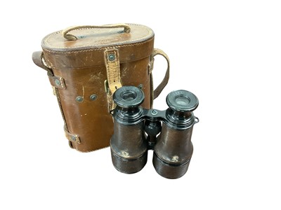 Lot 783 - Pair of First World War British military binoculars by Lemaire, Paris, in brown leather case, stamped with broad arrow mark and also J & B Green Ltd, 1918.