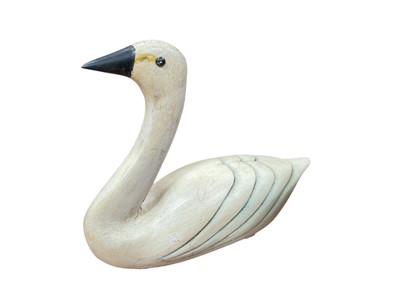 Lot 428 - Painted wooden sculpture in the form of a swan, 28cm in height.