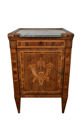 Lot 1354 - 19th century Dutch kingwood and satinwood cupboard with foliate inlaid panels and inset marble top