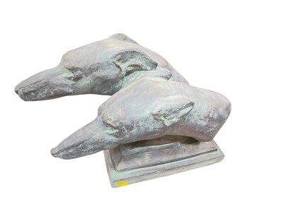 Lot 429 - Bronzed terracotta sculpture in the form of two greyhound heads, 47cm long