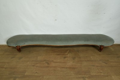 Lot 1367 - Victorian mahogany framed hearth stool of large size, with serpentine front, on carved scroll legs
