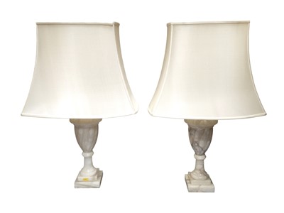 Lot 765 - Two marble lamps with white shades measuring approximately 74cm including shade