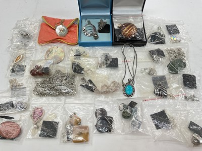 Lot 1100 - Group of contemporary silver and silver mounted jewellery including pendants, chains, earrings etc, mostly new in packets