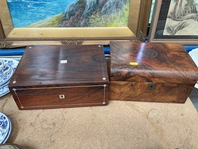Lot 63 - Two 19th century wooden boxes, including one rosewood and mother of pearl, and one walnut