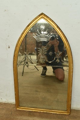 Lot 1285 - Early 19th century gothic gilt arched and engraved mirror