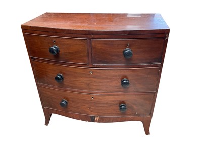 Lot 1349 - Regency mahogany bowfront chest, of small size, two shower over two long drawers, 89cm wide x 44cm deep x 89cm high