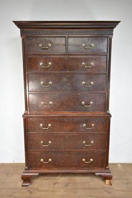 Lot 1293 - Mid 18th century walnut and grained chest on chest