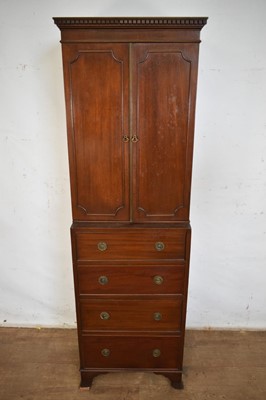 Lot 1295 - Antique cabinet on chest of narrow proportions