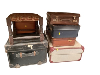 Lot 451 - Group of assorted cases together with a tapestry covered stool.