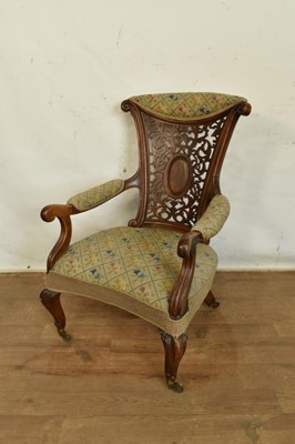 Lot 1299 - William IV rosewood library chair with pierced carved back