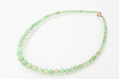 Lot 471 - Old green jade / hardstone bead necklace