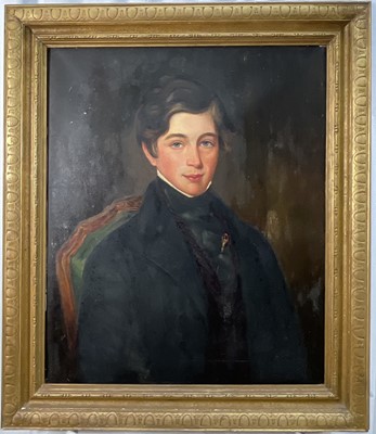 Lot 1019 - English School, late 19th / early 20th century, oil on canvas - quarter length portrait of a young man, 76cm x 63cm, in gilt frame