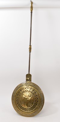 Lot 654 - 17th century Dutch brass warming pan with Adam and Eve motif