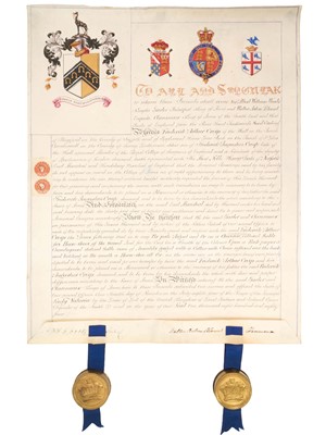 Lot 659 - Victorian grant of arms to Frederick Arthur Crisp of Playford, in original box