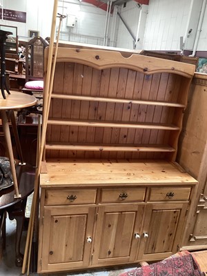 Lot 1283 - Pine two height kitchen dresser with three drawers and cupboards below, 137cm wide, 54cm deep, 191cm high