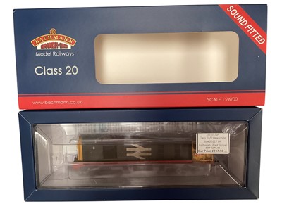 Lot 1846 - Bachmann OO Gauge Class 20 BR Railfreight Large Logo (with red Solebar) diesel 20156, boxed 32-030DS & Class 20/0 BR Railfreight (Red Stripe), boxed 35-357SF (2)