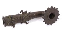 Lot 4231 - Antique Chinese bronze pipe, flared form case...