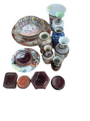 Lot 460 - Group of assorted Chinese and Japanese ceramics and a group of hardwood stands.