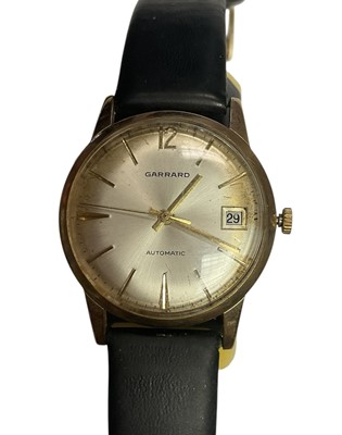 Lot 82 - 1970s Garrard 9ct gold cased automatic wristwatch on black leather strap