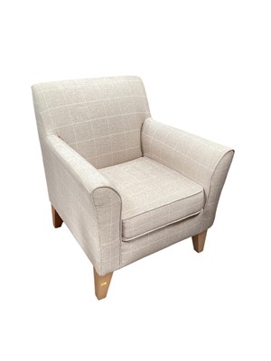 Lot 1295 - Contemporary low armchair with patterned upholstery