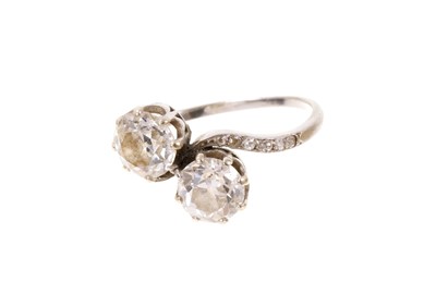 Lot 438 - Antique diamond two stone cross-over ring