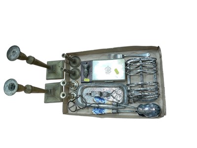 Lot 577 - Group of silver plate and other metalware to include a sandwich box and letter clip.