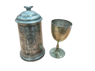 Lot 575 - Queen's College Oxford pewter rowing trophy dated 1877, and a Marlborough College diving trophy dated 1873 (2)