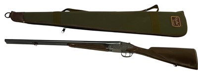 Lot 916 - Edison Giocattoli, Italian cap gun, double barrelled in metal and composite parts, 83.5cm long overall, in Napier canvas slip (2)