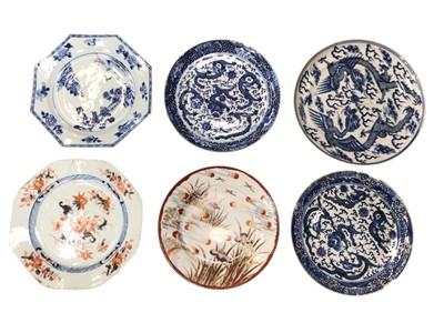 Lot 791 - Five 19th and 18th century Chinese blue and white porcelain plates and one Japanese (6)