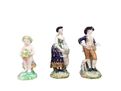 Lot 795 - Pair of Derby figures circa 1800, both incised 'n60' to base approximately 13cm tall and one Derby Putto