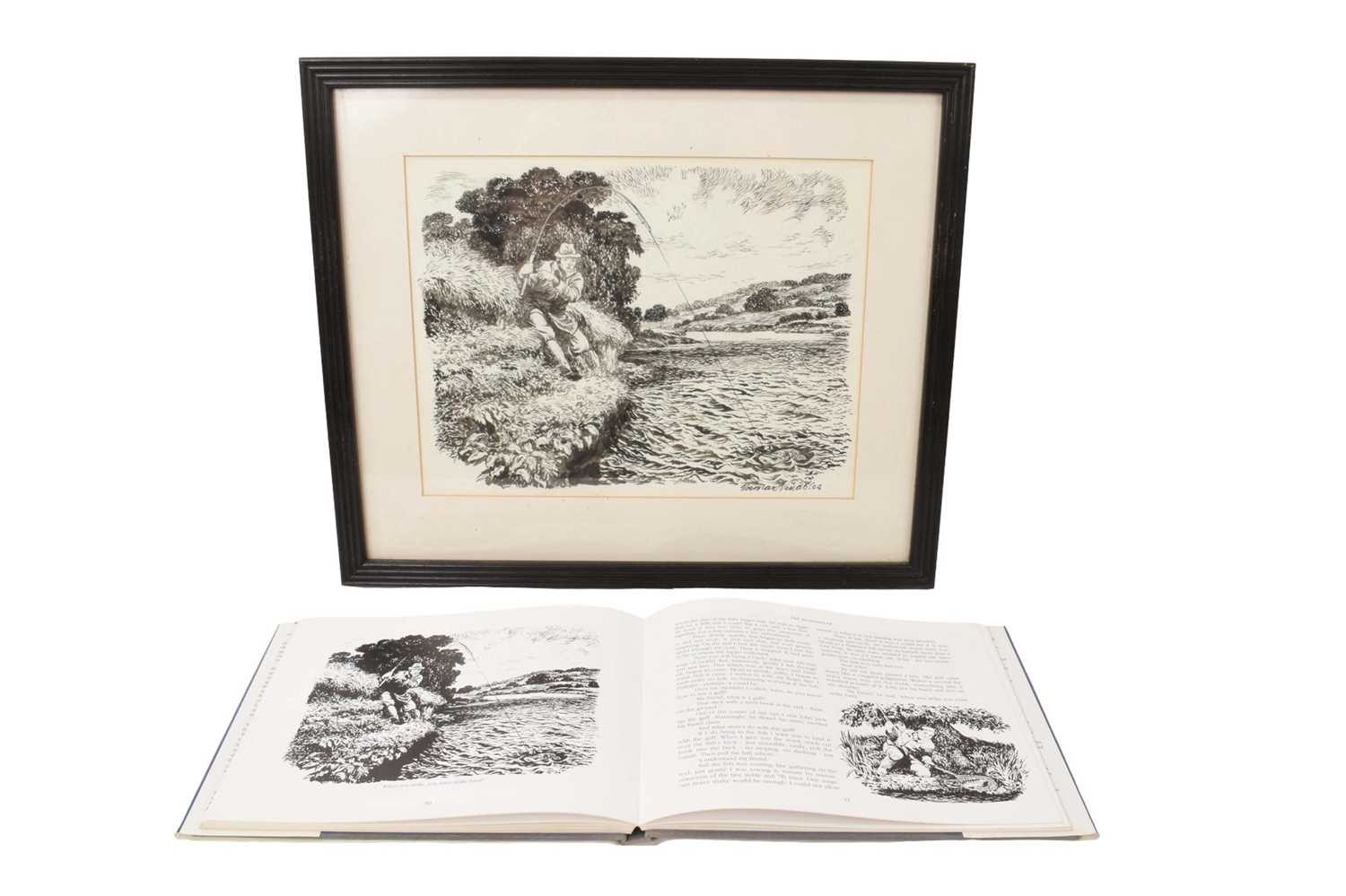 Lot 902 - Bernard Venables 1907-2001 (author of Mr Crabtree Goes Fishing) original monochrome watercolour and book