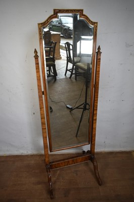 Lot 1318 - Queen Anne revival walnut and gilt heightened cheval mirror, of small size, on splayed supports