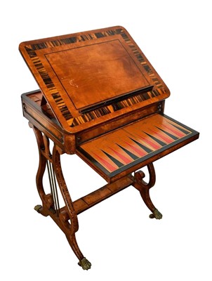 Lot 1463 - William IV mahogany and coromandel crossbanded lyre games table