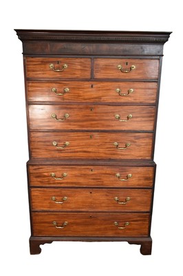 Lot George III mahogany chest on chest, with two short over six long graduated drawers, on bracket feet, 108cm wide x 55cm deep x 180cm high