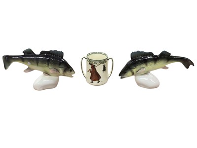 Lot 907 - Collection of fishing related ceramics to include Royal Dux fish, Royal Doulton etc