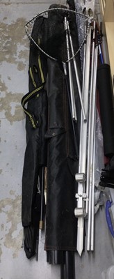 Lot 887 - Collection of fishing reels, fishing floats, rods, tripods, and paraphernalia