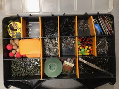 Lot 887 - Collection of fishing reels, fishing floats, rods, tripods, and paraphernalia