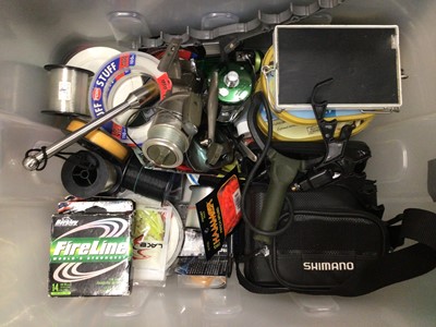 Lot 887 - Collection of fishing reels, fishing floats, rods, tripods, and paraphernalia