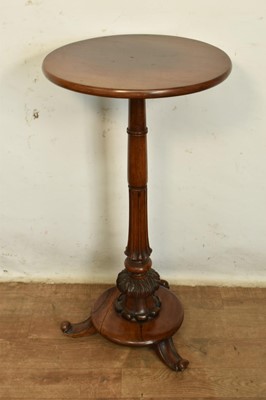 Lot 1328 - William IV rosewood side table, with circular top on carved column and spread base, 82cm high