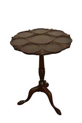 Lot 1340 - Chippendale style mahogany supper table, carved dished top on spiral knopped column and cabriole legs with claw and ball feet, 51cm wide x 72cm high