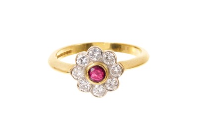 Lot 402 - Ruby and diamond cluster ring