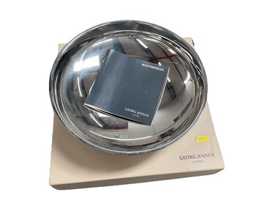 Lot 468 - Contemporary Georg Jensen polished stainless steel dish in box.