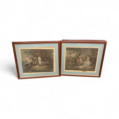 Lot 42 - George Morland, pair of antique coloured engravings, 'The Anglers' Repast' and 'A Party Angling', and two further later prints after George Morland: 'Duck Shooting' and 'Wood-Cock & Pheasant Shooting'