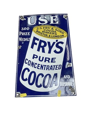 Lot 482 - Reproduction Fry's Cocoa enamel advertising sign, 38cm in length.