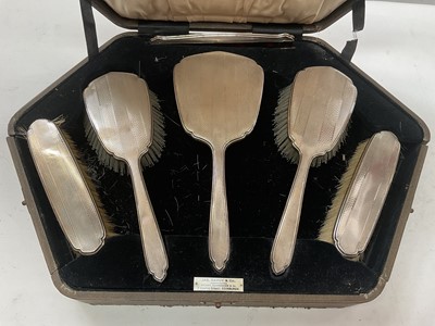 Lot 1139 - 1930s silver mounted six piece dressing table set in fitted case (Birmingham 1930)